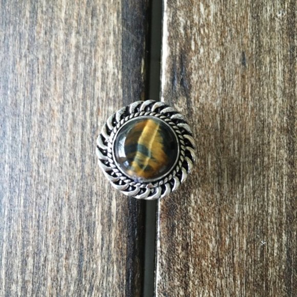 Tigers Eye Gemstone Ring Silver Size 6 - Picture 7 of 13